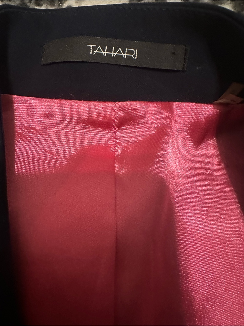 Tahari Navy Blazer with Pink Satin Lining - Picture 2 of 5